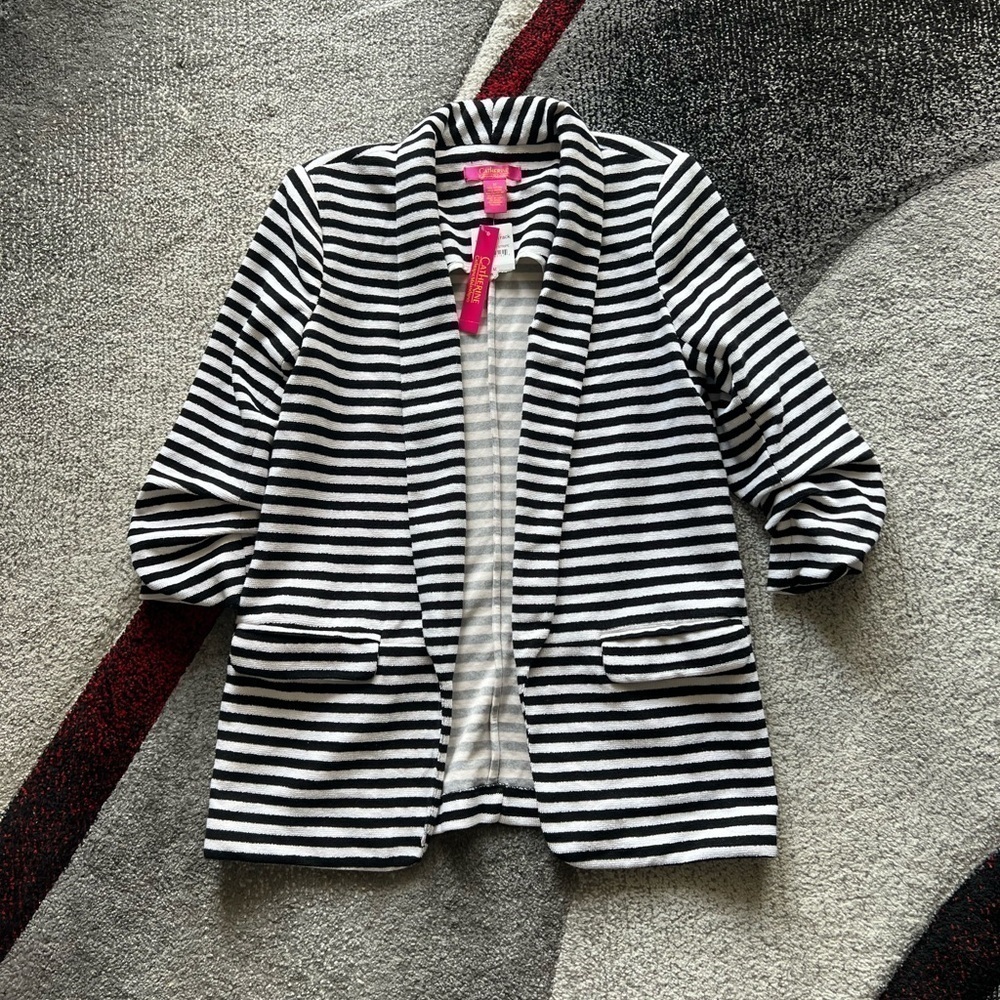 Catherine Malandrino Black Ivory Stripe Open Front Blazer